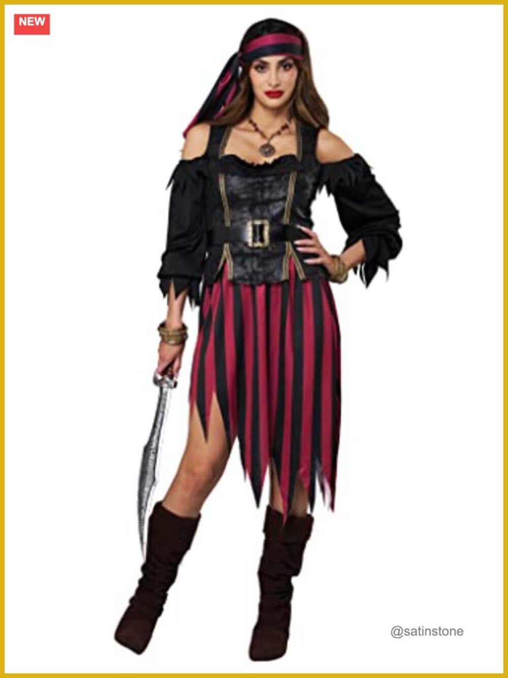 Women's Pirate Costume XL Vest Skirt Belt Head Tie Buccaneer